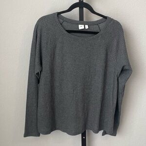 BP Grey Waffle Knit Long Sleeve Top Size Large